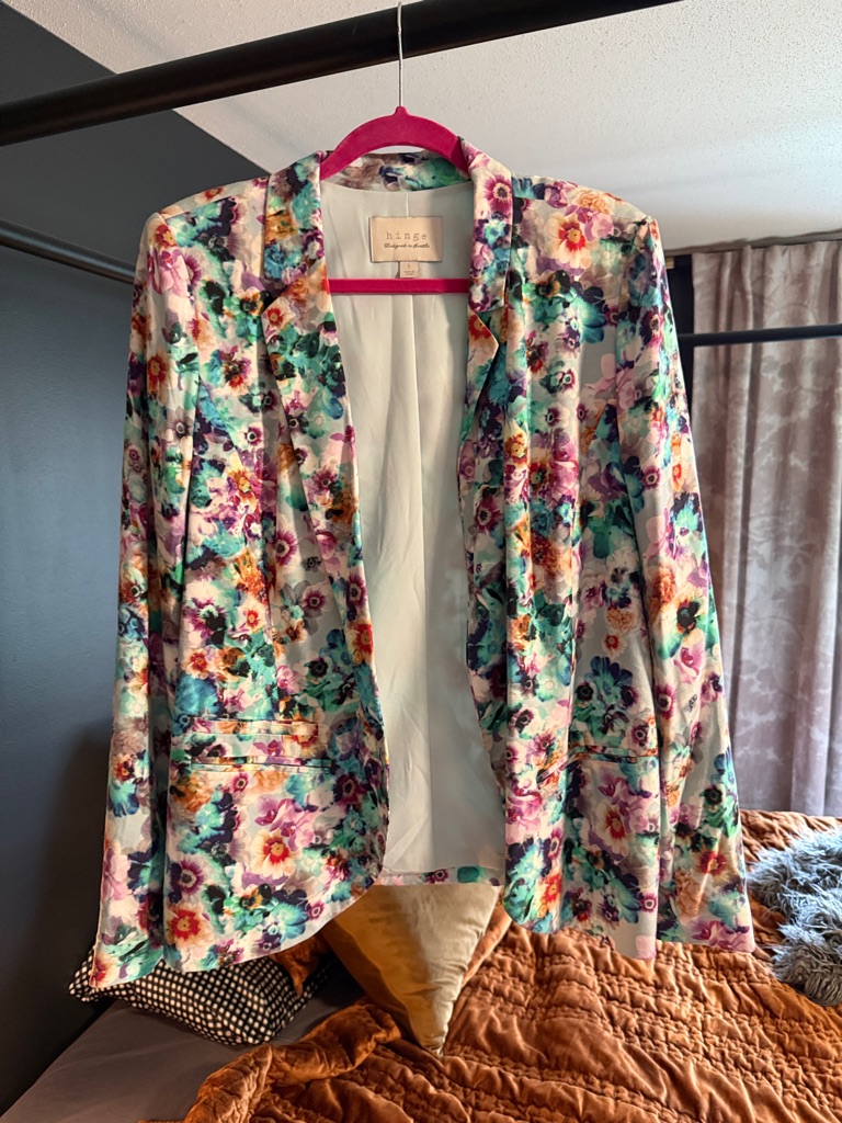 Hinge Floral Open-Front Blazer - Mint, Purple, Pink